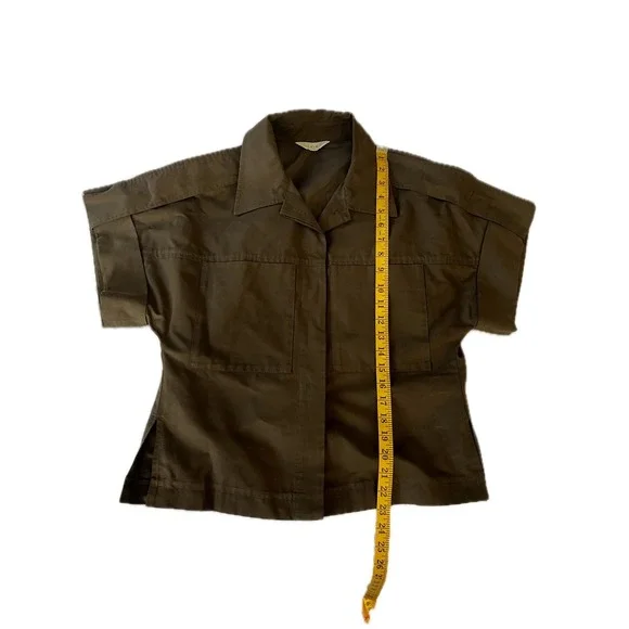 Olive Green LVIR Shirt Short Sleeve Button Up Relaxed Fit Utility Pockets - Picture 5 of 9